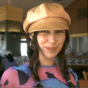 Lack Of Color Camel Leather Baker Boy Cap